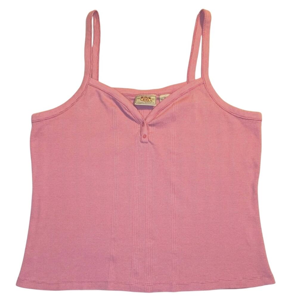 Route 66 Pink Y2K Waffleknit Cami Womens Size 1X Cotton Buttons Layer Feminine